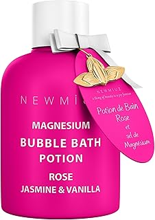Magnesium Bubble Bath Rose Jasmine Vanilla Long Lasting Foam for Sore Muscles Epsom Salt Moisturizing Relaxing Stress Relief Spa Gift for Women