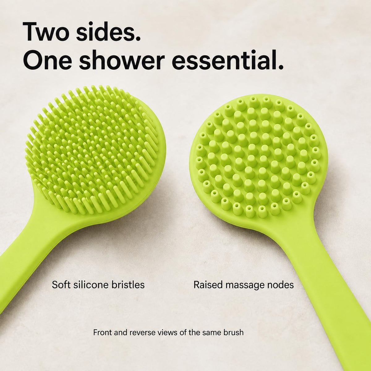 Silicone Back Scrubber for Shower, 15-Inch Long Handle Body Brush with Soft Bristles &amp; Massage Nodes, Dual-Sided Shower Scrubber for Back, Quick Dry