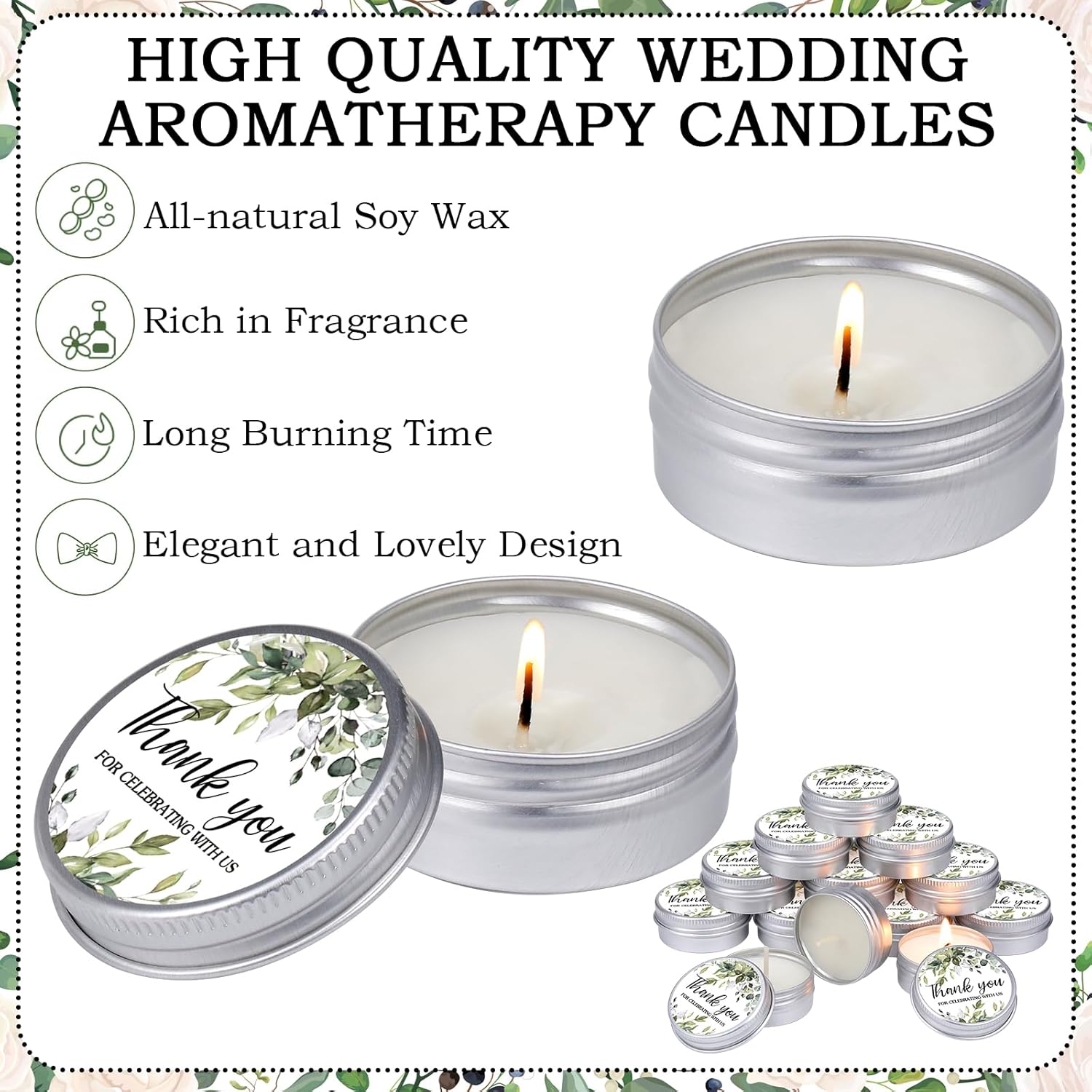 MTLEE 50 Pcs Greenery Wedding Candles Gift Favors for Guests 1 Oz Lavender Scented Soy Wax Aromatherapy Candle Favors for Bridal Shower Rustic Wedding Party Guests(Fresh Leaves)