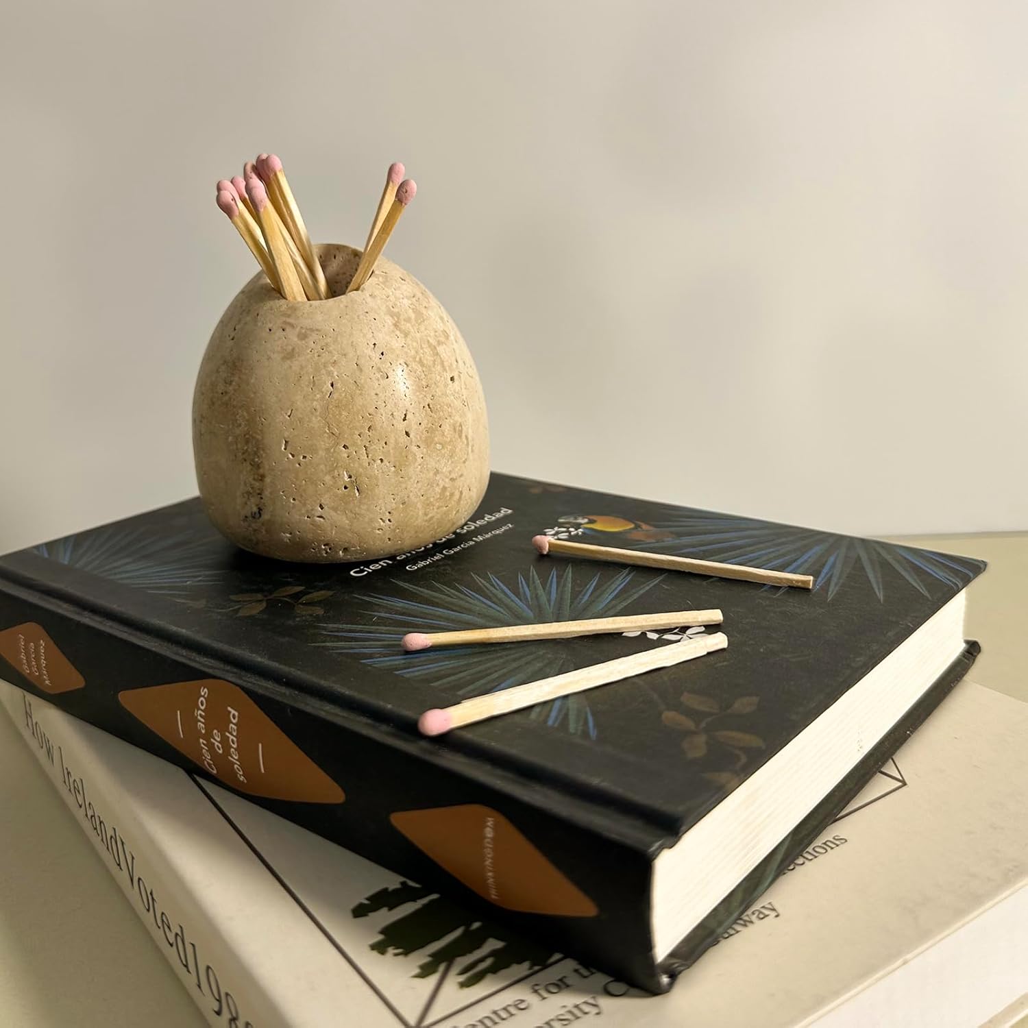 100% Travertine Match Holder |Toothpick Holder | Cute Beige Match Cloche | Matches Jar Box for Candles or Bathroom Decor | 3x3x3 | Matches NOT Included