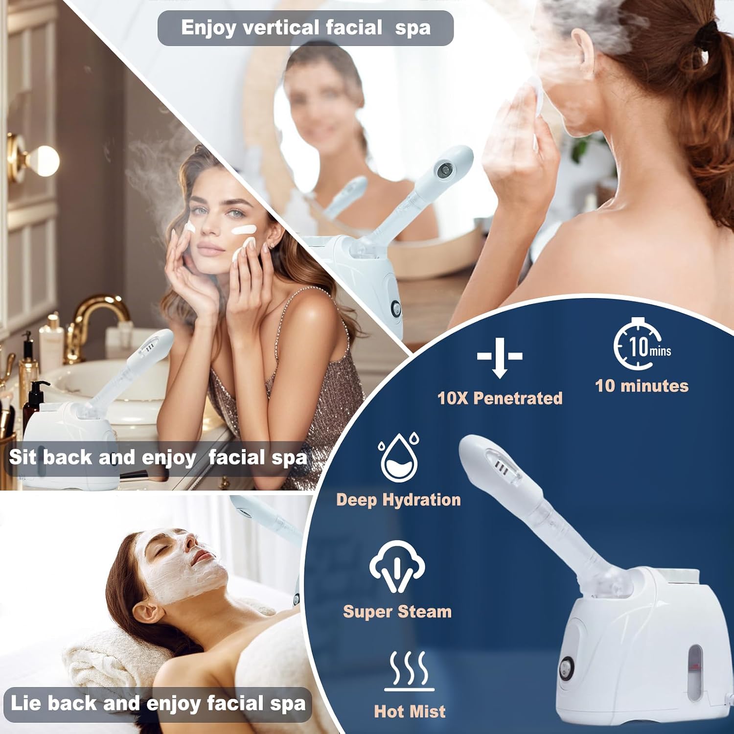 Facial Steamer Nanometer Fine Mist Face Steamer for Facial Deep Cleaning, 360°Can Rotate The Arm，10 Minute Home Facial Spa Mist, Design for Personal Care Use At Home Or Salon Barber