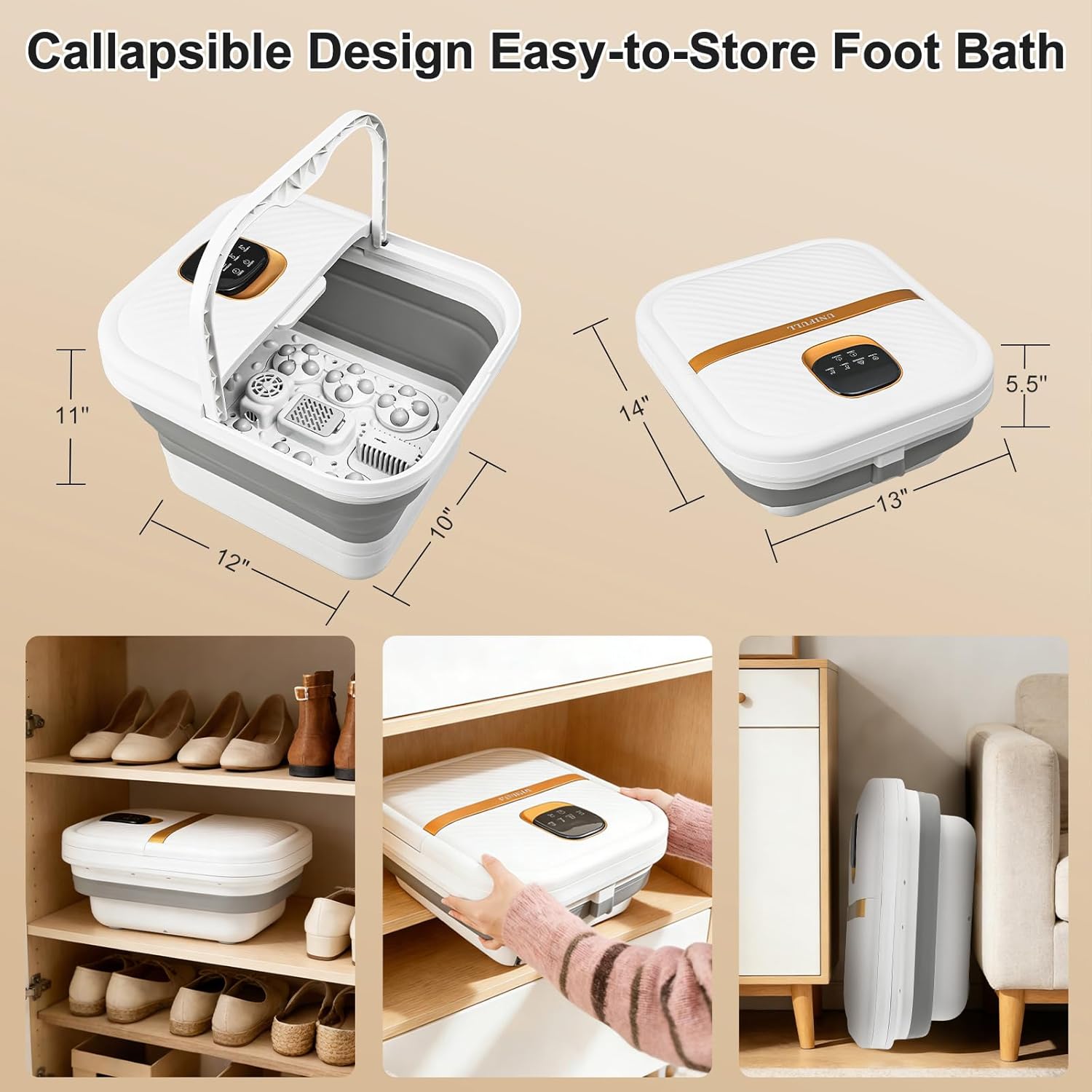 UNIFULL Collapsible Foot Spa Bath with Heat, Motorized Massager, Touch Screen, Foot Pedicure Kit, Temperature Control, Pedicure Foot Spa, Foot Bath