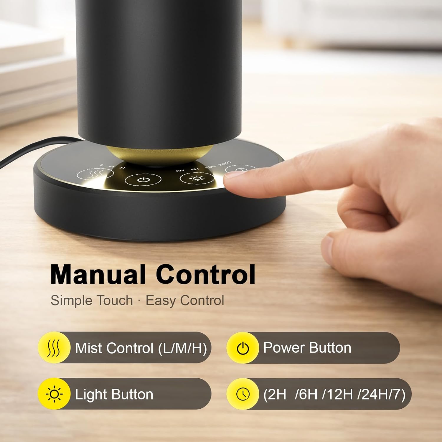 Waterless Diffuser,1500 Sq Ft,Ring Ambient Light,USB Plug-in & Rechargeable,Aluminum,Remote Control&Touch Buttons,Adjustable Fragrance&Timer,Hotel Collection Scent Machine - Satin Black