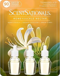 ScentSationals Honeysuckle Nectar Fragrance Oil Plug in Air Freshener Refills 3-Pack - Works with Scentsationals Wall Plugs, Long-Lasting Home Fragrance, 0.8 fl oz Each, Packaging May Vary