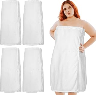 Tigeen 4 Pcs Spa Wrap Towel Wrap for Women Spa Robe with Adjustable Closure Elastic Top Lightweight Wraps for Bath Shower (White,XXL-4xl)
