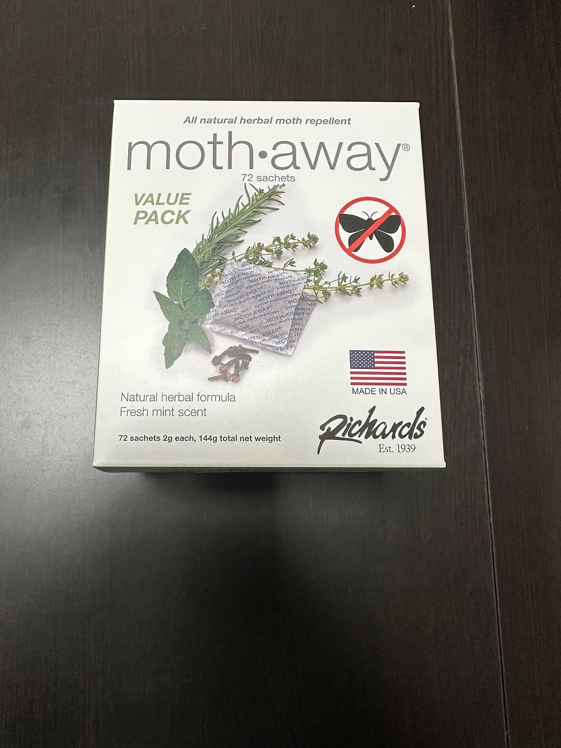 Richards Homewares Moth Away Sachets – 72-Pack Value Bundle, Natural Herbal Moth Repellent, Non-Toxic & Chemical-Free, Fresh Scent for Closets, Drawers & Storage – Made in USA