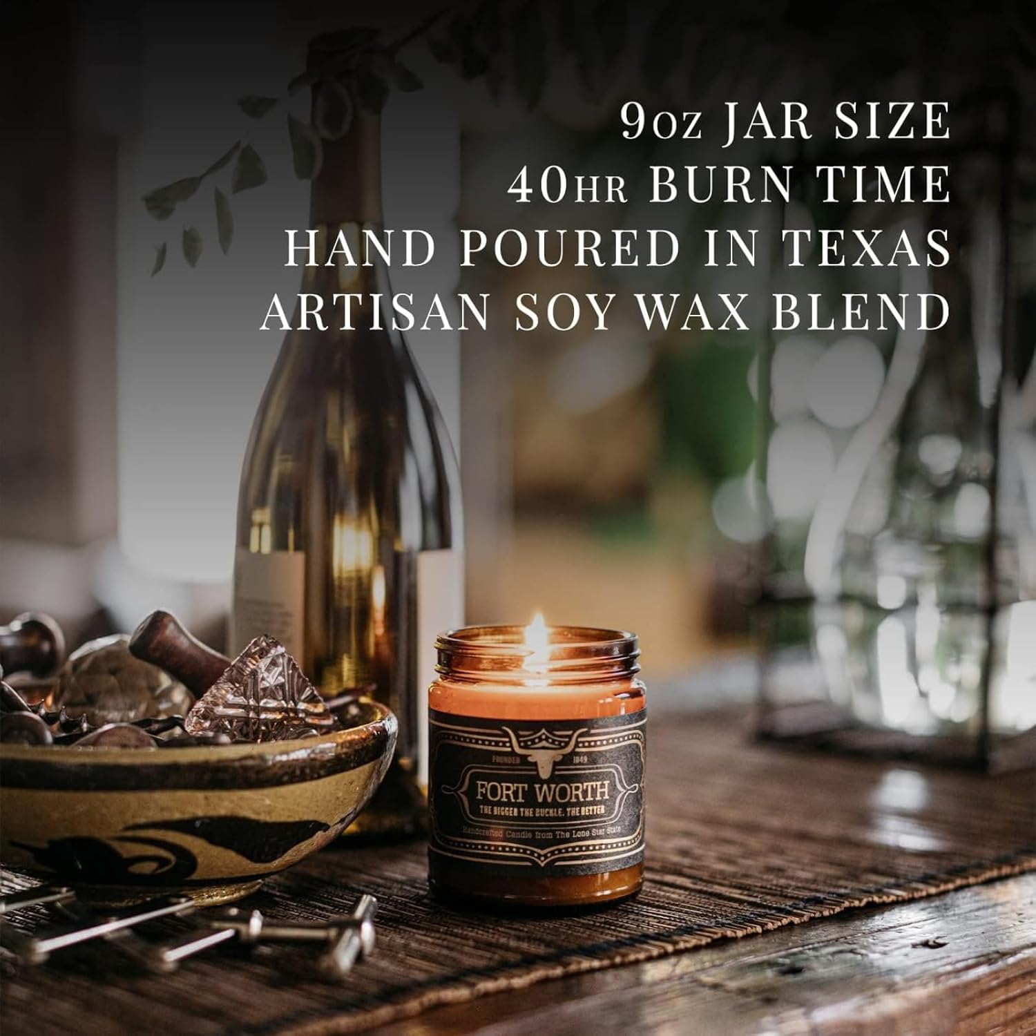 Jackson Vaughn Scented Texas Candle | Aromatherapy Long Lasting Candles Home Fragrance Decor Gifts Hand Poured Soy Wax Blend Notes of Patchouli, Prairie Grass, Mexican Amber 40 Hr Burn 9oz (Austin)