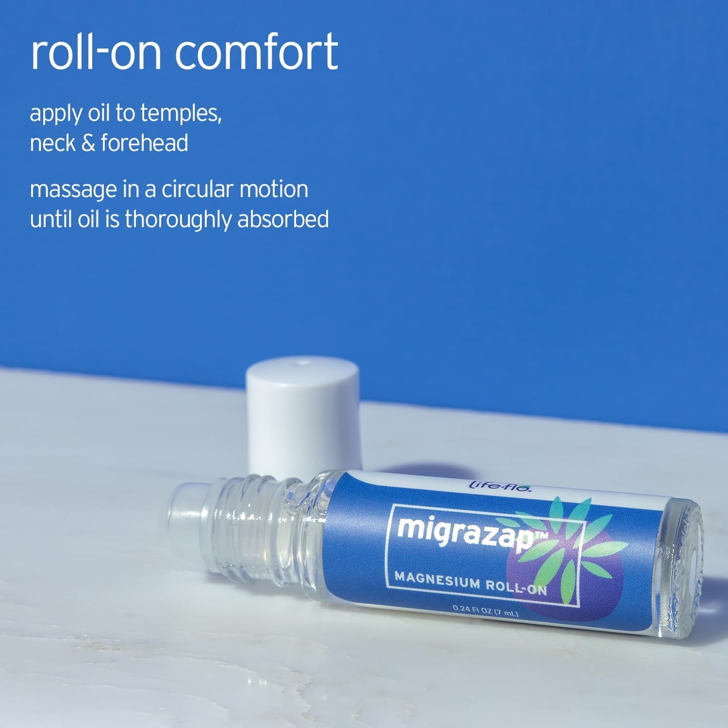LIFE-FLO MigraZap Magnesium Roll On w/Magnesium Chloride, Lavender Essential Oil, Peppermint Essential Oil - Massage onto Temples, Forehead and Neck to Help Soothe The Mind, 60-Day Guarantee, 0.24oz