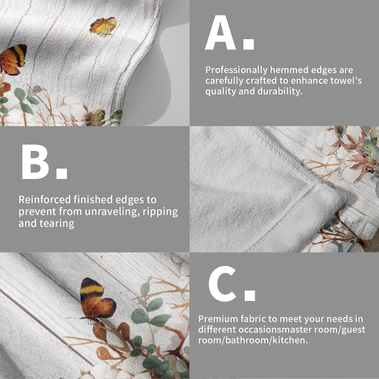 Giwawa Farmhouse Floral Hand Towels White Wood Bath Towels Set of 2 Soft Guest Face Towel Fingertip Towel Washcloth for Bathroom Spa Guest Gift