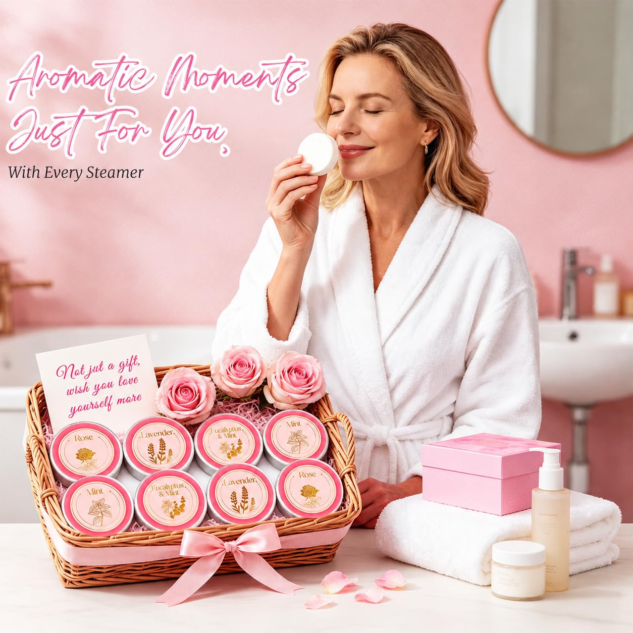 Shower Steamers Aromatherapy, Birthday Pink Gift for Women Grandma Mom Wife Sister from Son Daughter, Shower Bombs Natural Essential Oil Self Care Relaxation