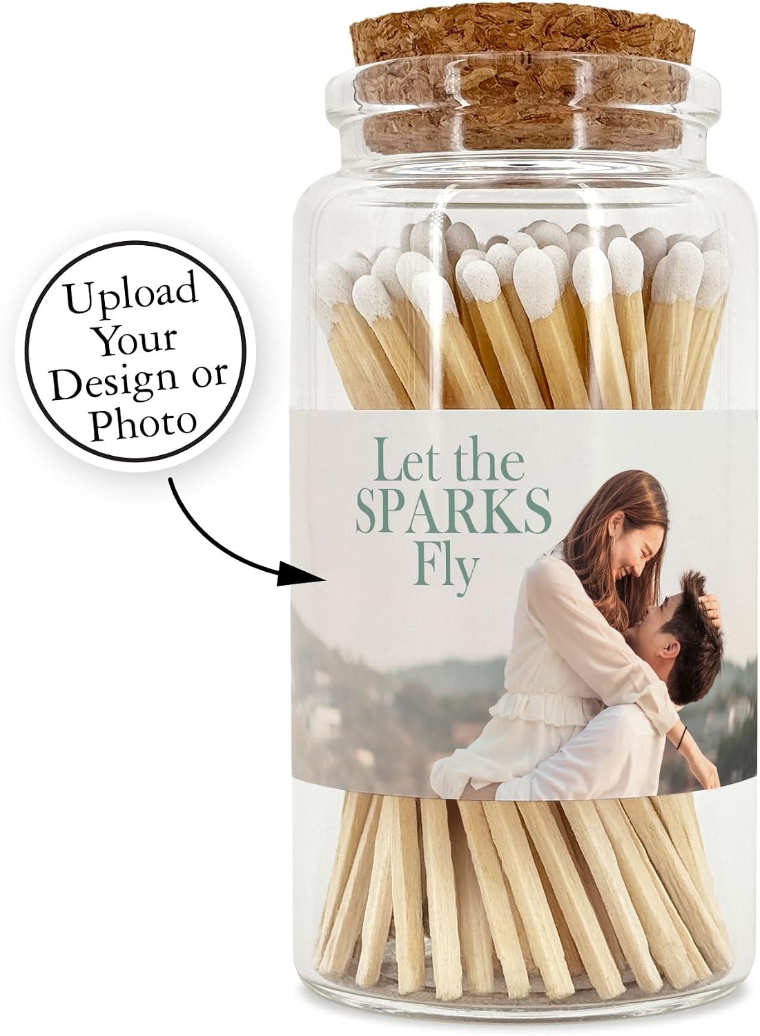 Personalized Custom Matches for Wedding Favors, Birthday Favors, Cigar Bar Matches, Wooden Matches in a Jar with Striker, Long Matches for Candles in Apothecary Glass Jar, Approx. 80 Safety Matches