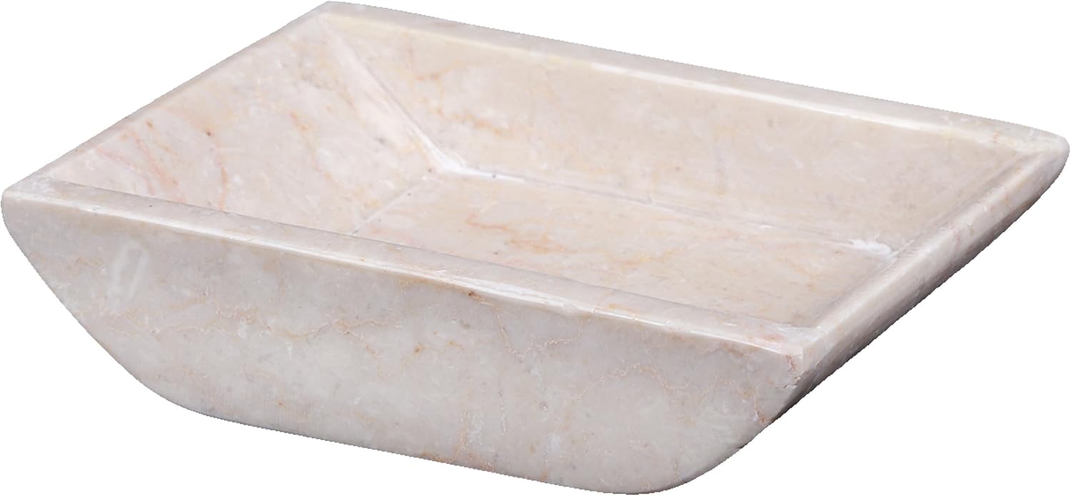 Creative Home Natural Champagne Marble Boat Shaped Candle Holder Candle Plate Accessory Organizer, Small, Beige
