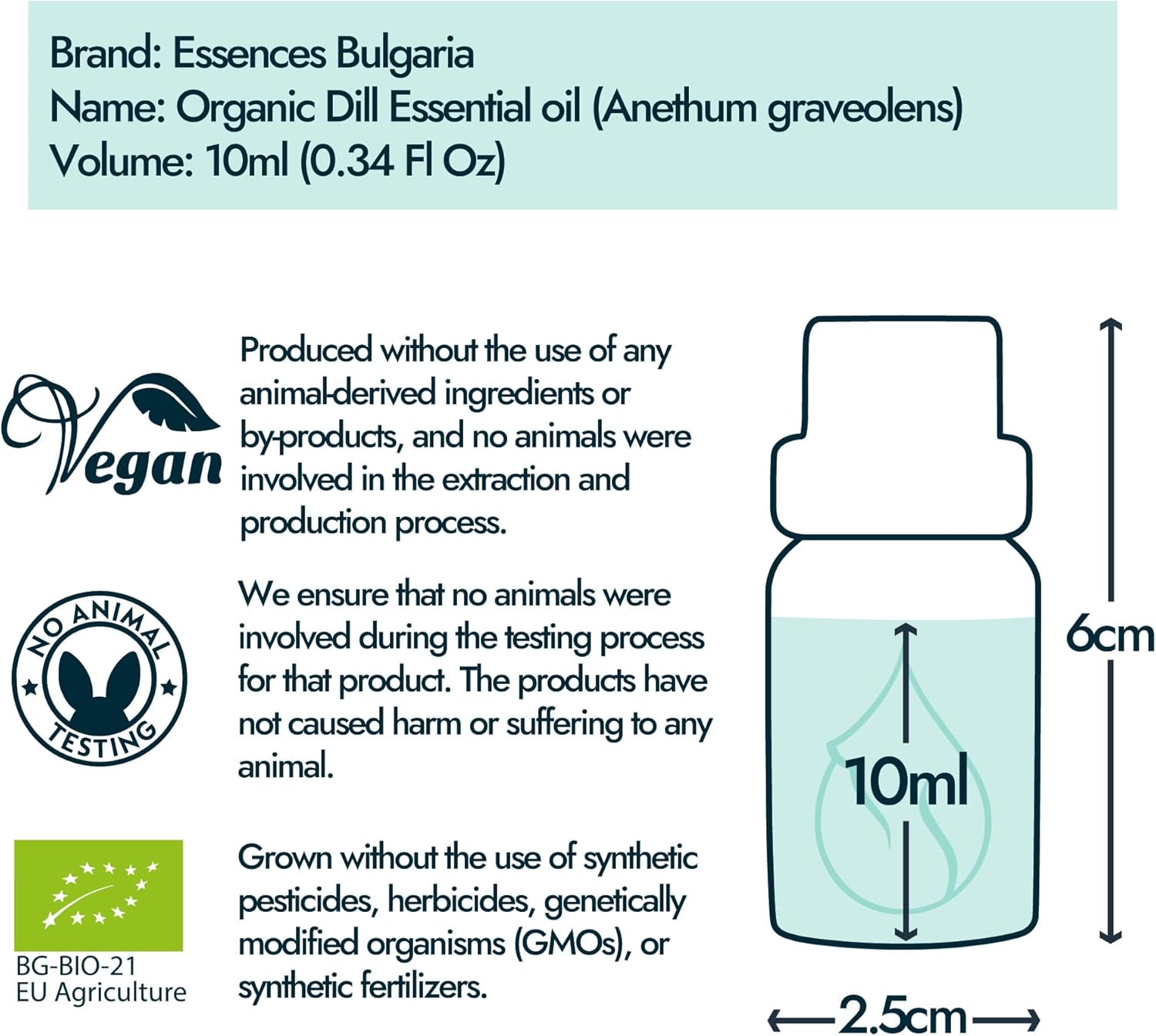 Essences Bulgaria Organic Dill Essential Oil 1/3 Fl Oz | 10ml | Anethum graveolens | 100% Pure and Natural | Undiluted | Therapeutic Grade | Family Owned Farm | Steam-Distilled | Non-GMO