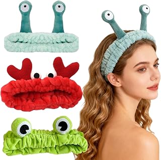 3pcs Spa Headband Cute Hair Band for Washing Face Women Microfiber Makeup Headbands with Snails Frog Crab Designs Coral Fleece Face Wash Facial Head Wraps Hair Lace for Cosmetic Shower