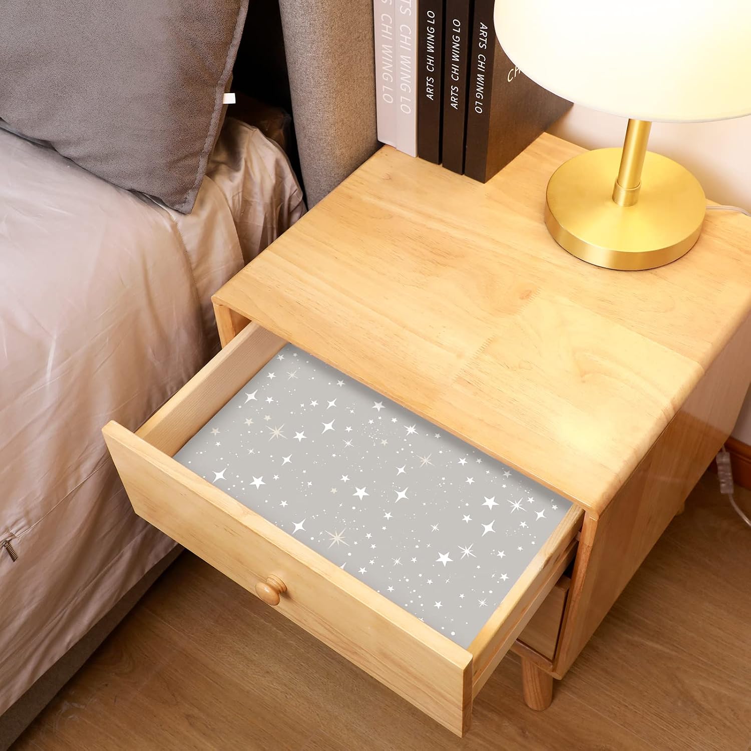 Geosar 10 Sheets Scented Drawer Liners Large Non Adhesive Drawer Liners with Powder Scent Scented Paper for Dresser Shelf Closet Bathroom Cabinet(Star)