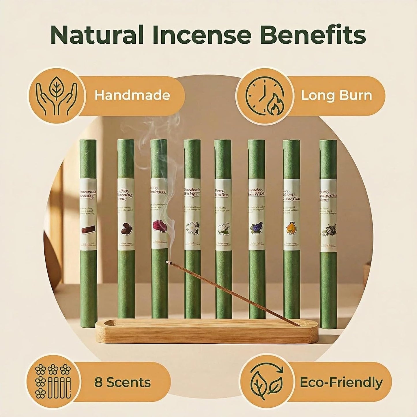 8 Scents Incense Sticks Variety Pack - 200 Bulk Sticks, Sandalwood Floral & More, 7.87 Inch Long Lasting Natural Aromatherapy Incense for Meditation Yoga Home Fragrance