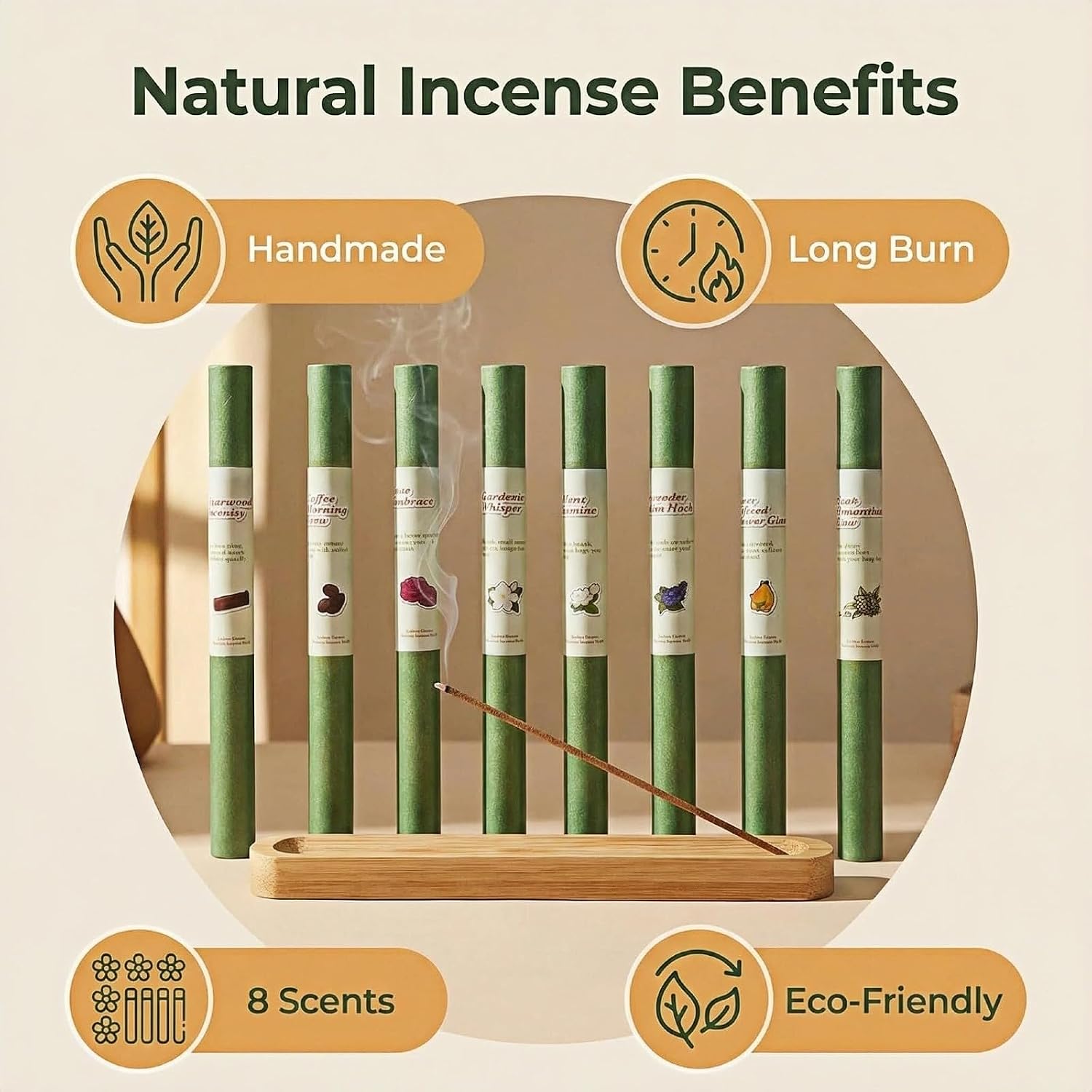 8 Scents Incense Sticks Variety Pack - 200 Bulk Sticks, Sandalwood Floral & More, 7.87 Inch Long Lasting Natural Aromatherapy Incense for Meditation Yoga Home Fragrance