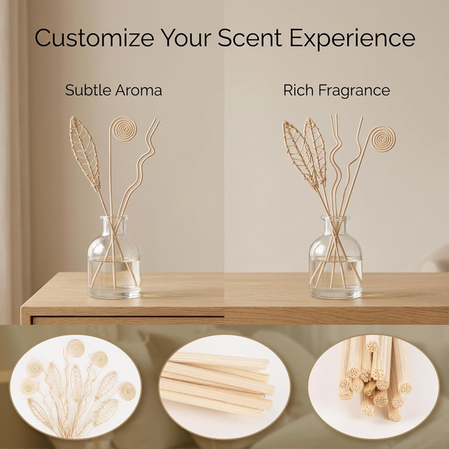 Reed Diffuser Sticks - 20PCS Rattan Reed Diffuser Sticks Natural Rattan Wood Essential Oil Diffuser Sticks, Keep Fragrance Scent for Home, Living Room, Bathroom, Bedroom, Office, Decor