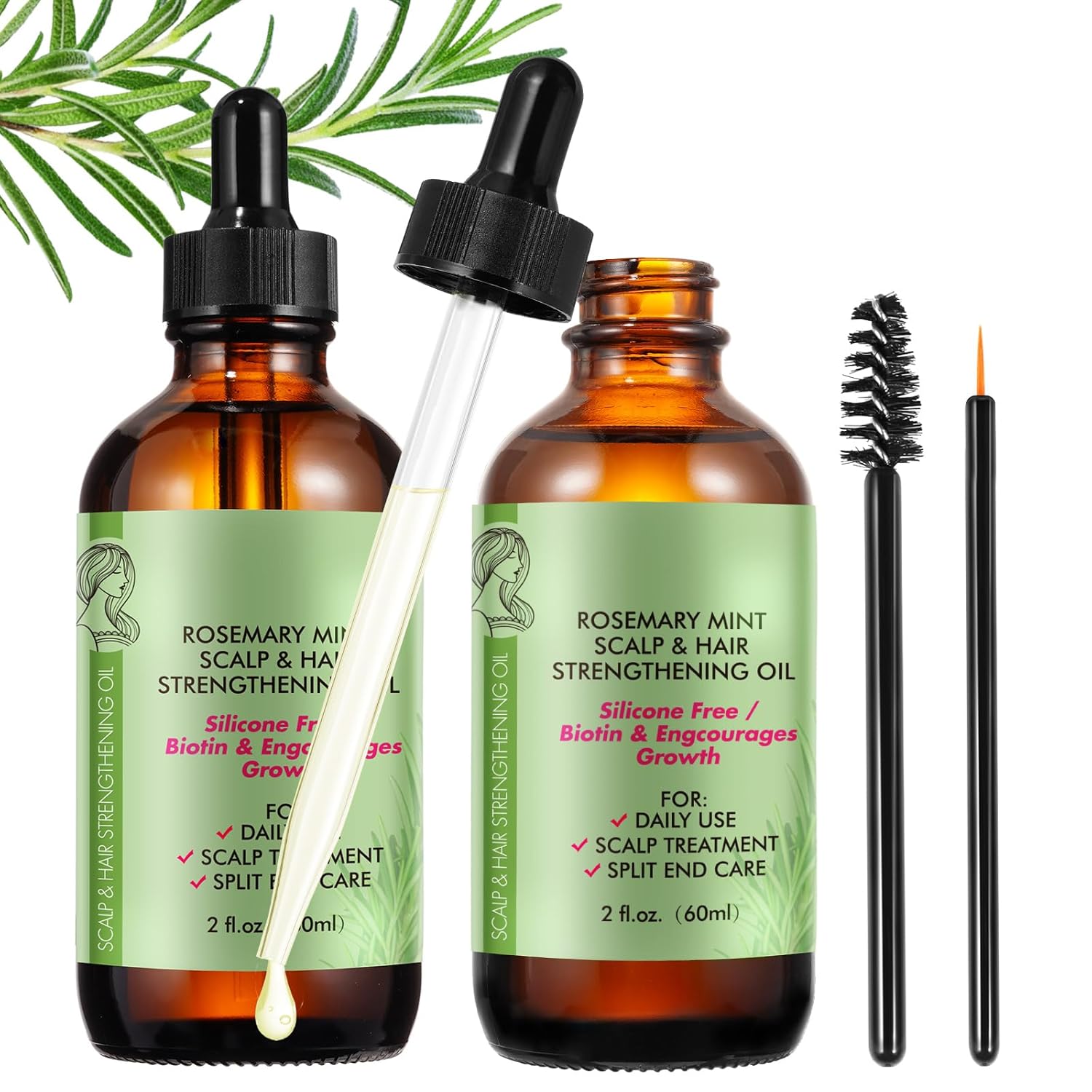 Rosemary Essential Oil (2 Pack), Rosemary Oil for Hair Growth & Skin Care, Face, Dry Scalp Treatment, Hair Growth Serum for Thicker Longer Fuller Healthier Hair