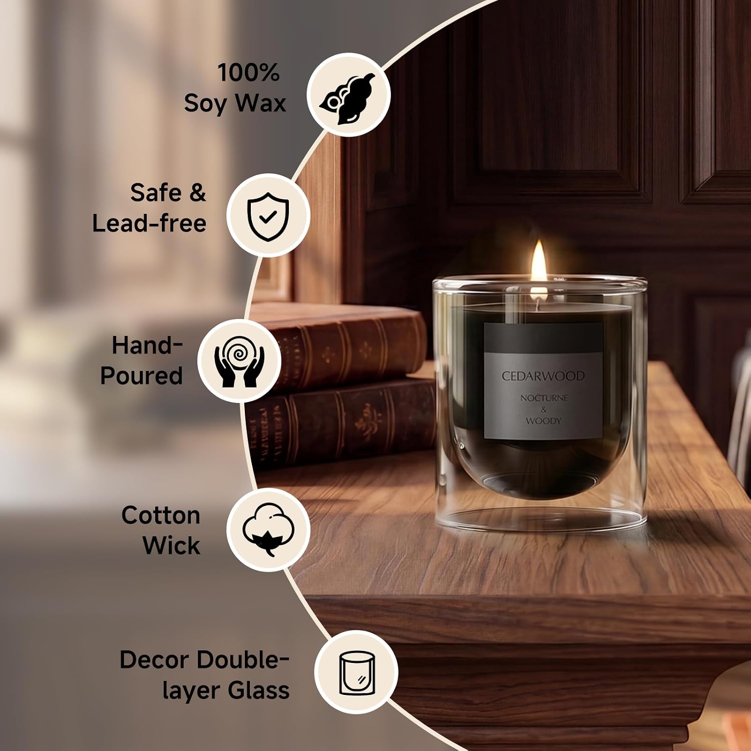 Cedar and Pine Scented Black Candle for Women Mens, Soy Wax Non Toxic Unique Small Glass Jar Candles & Spiritual Gifts for Home Rooms Fragrance