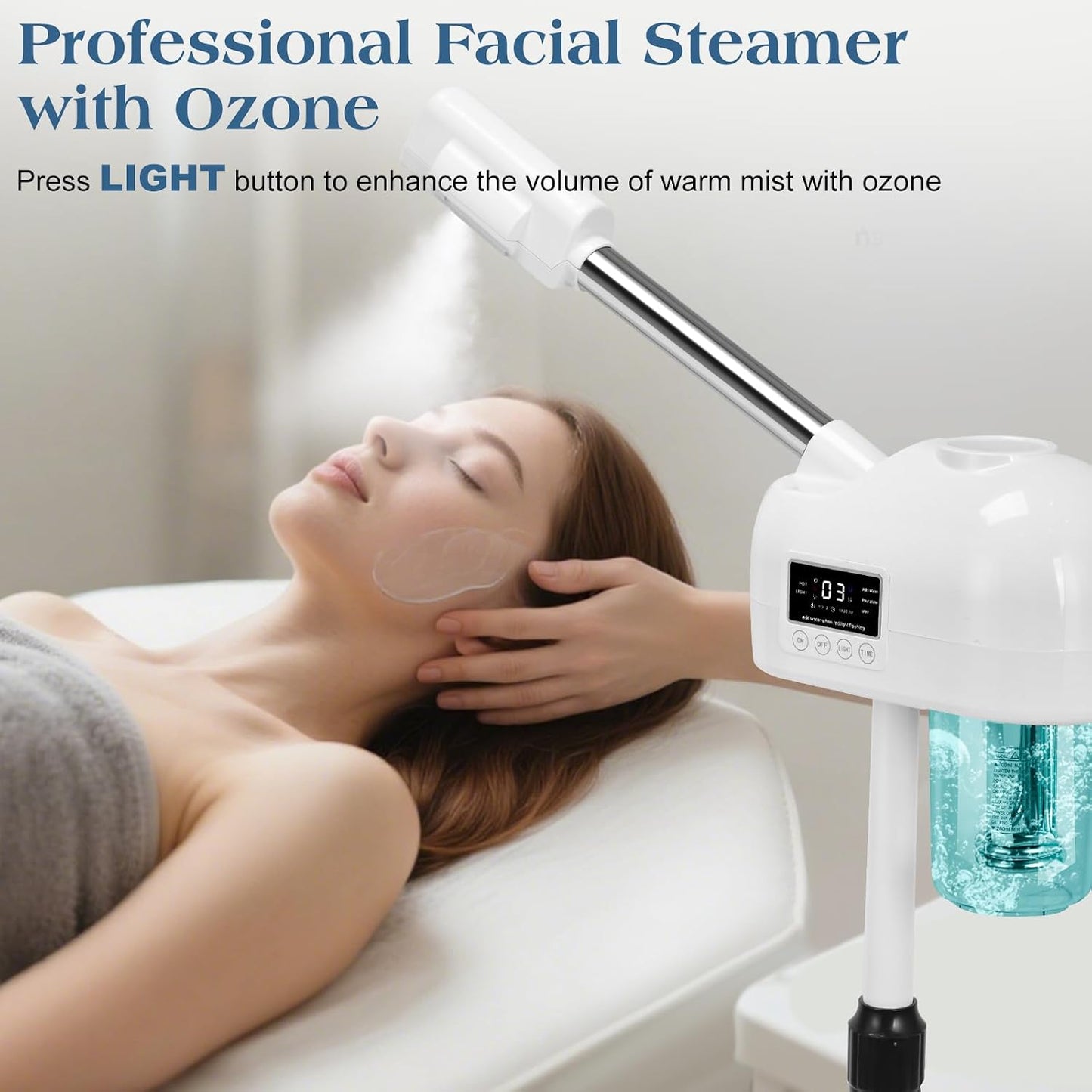 Professional Facial Steamer, Nano Ionic Hot Mist Spray, Stand Facial Steamer for Estheticians, Timer Function, Vaporizador Face Steamer on Wheel, for Home Salon SPA