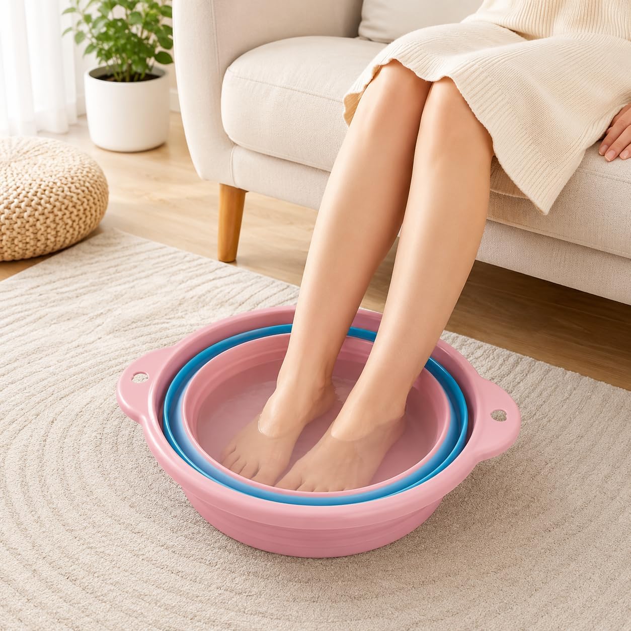 VALICLUD Foldable Foot Basin 11.02X12.59X4.72In Household Foot Soak Bucket Multipurpose Collapsible Feet Bath Tub for Relaxation Pedicure and Travel