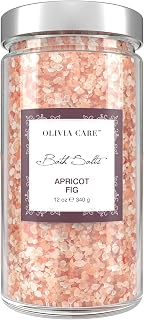 Olivia Care Pink Himalayan Bath Salts with Apricot Fig - Relieves & Relax Muscles. Exfoliate, Heal, Rejuvenate, Cleansing & Soothes Skin | Made with Natural Ingredients. Fresh Fragrance - 12 OZ