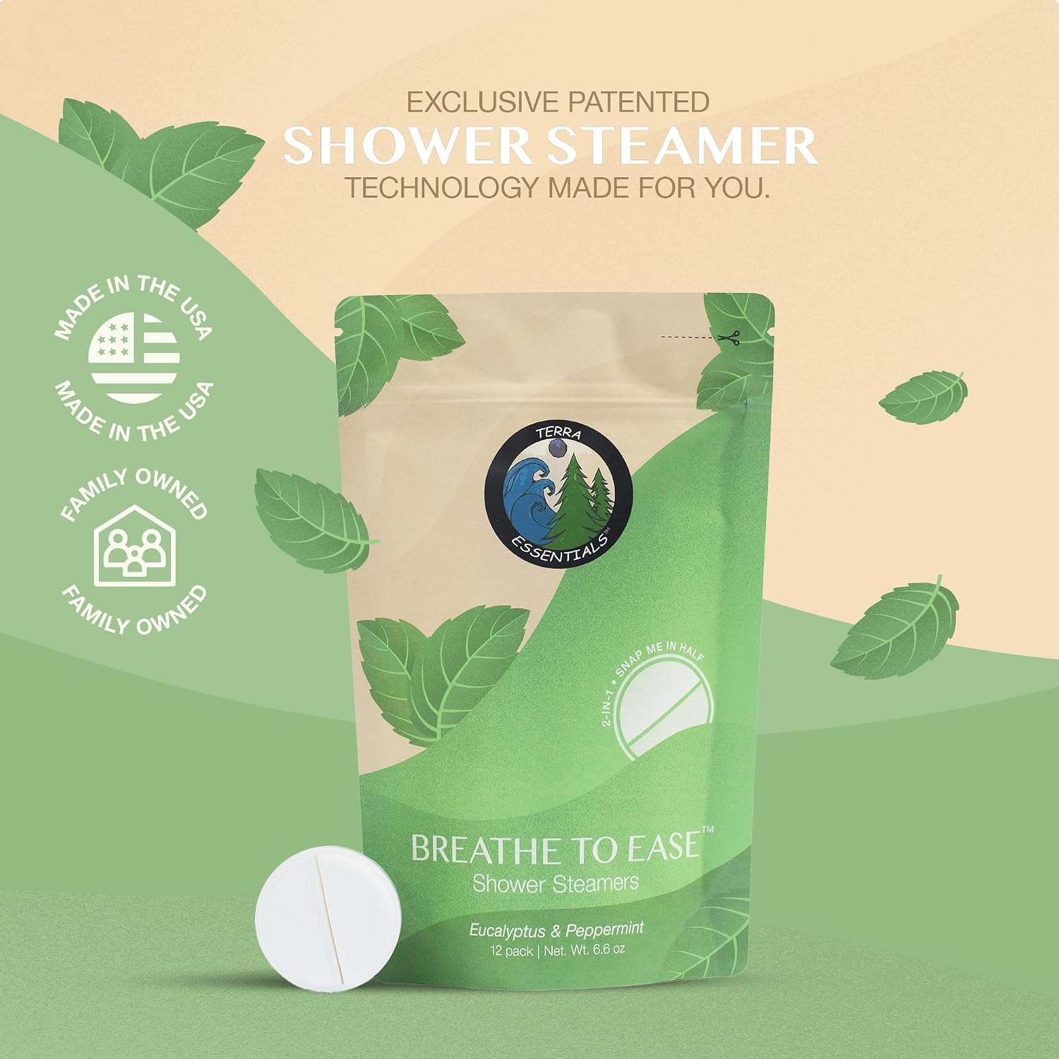 Eucalyptus Shower Steamers by Terra Essentials – 12 Showers Aromatherapy Tablets with Eucalyptus & Mint, Natural, Made in USA, Stress Relief & Relaxation Gift