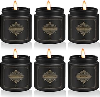 Gifts for Men,6 Pack Scented Candles for Men, Scented Candles Set Soy Candles for Home Him,Father's Day Gifts, Scents of Rosemary/Fresh Rose/Cedar Teak/Grapefruit/Rose & Pomegranate Berry/Fig