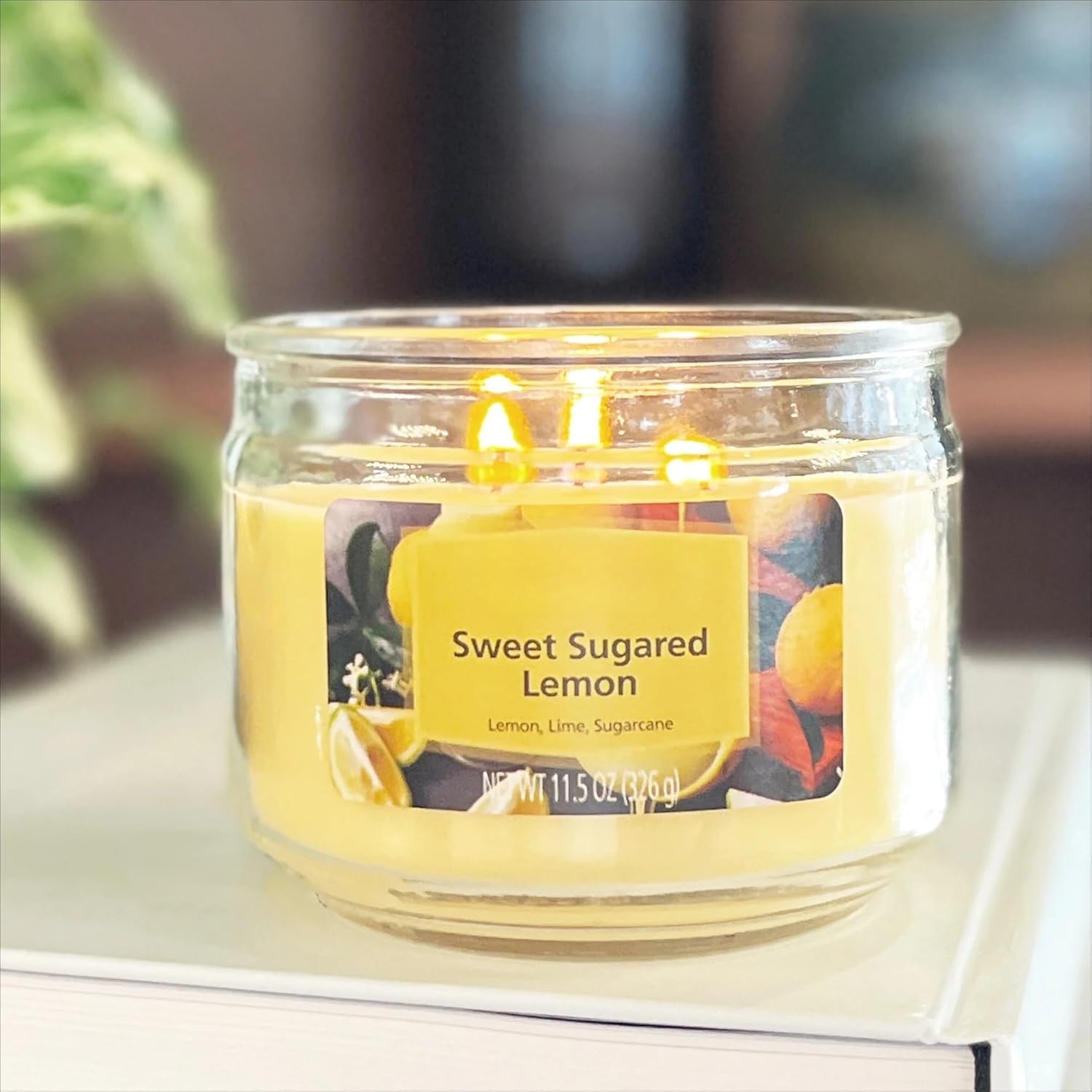 3-Wick Glass Jar Candle, Sweet Sugared Lemon, Yellow, 11.5 oz