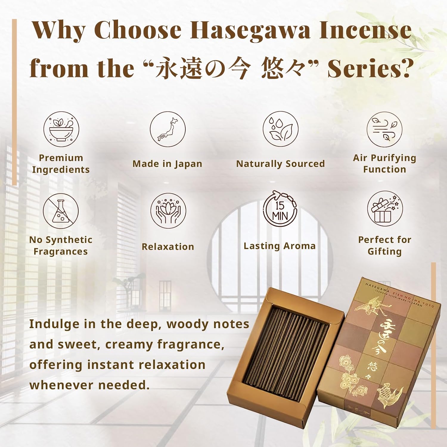 Hasegawa | Hasegawa Original Low Smoke Japanese Incense Sticks | Agarwood & Sandalwood Blend | No Synthetic Fragrances (Mini, A Blend Agarwood & Sandalwood)