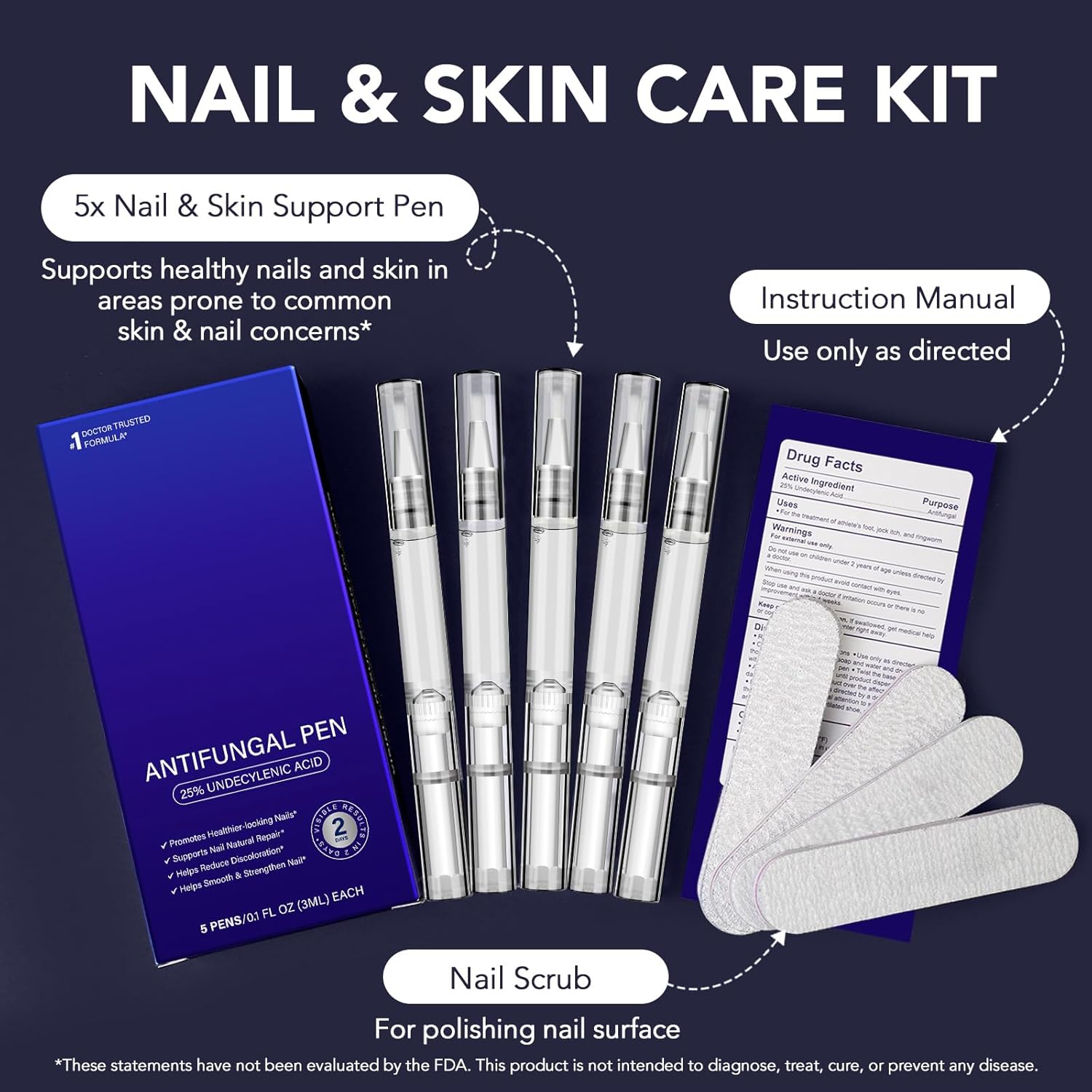 Toenail Fungus Treatment Extra Strength, Nail Fungus Pen, 25% Undecylenic Acid with added Tea Tree Oil, Jojoba, Clove Bud Oils & Aloe, Fast-Acting Solution for Toe & Fingernail Fungi, 5PCS