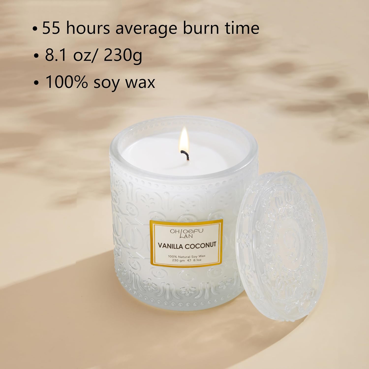 Mother Gifts, Vanilla Coconut Soy Candle Large Jar Scented Candle, Home Décor, Gifting Idea, Burn Time of 55 Hours