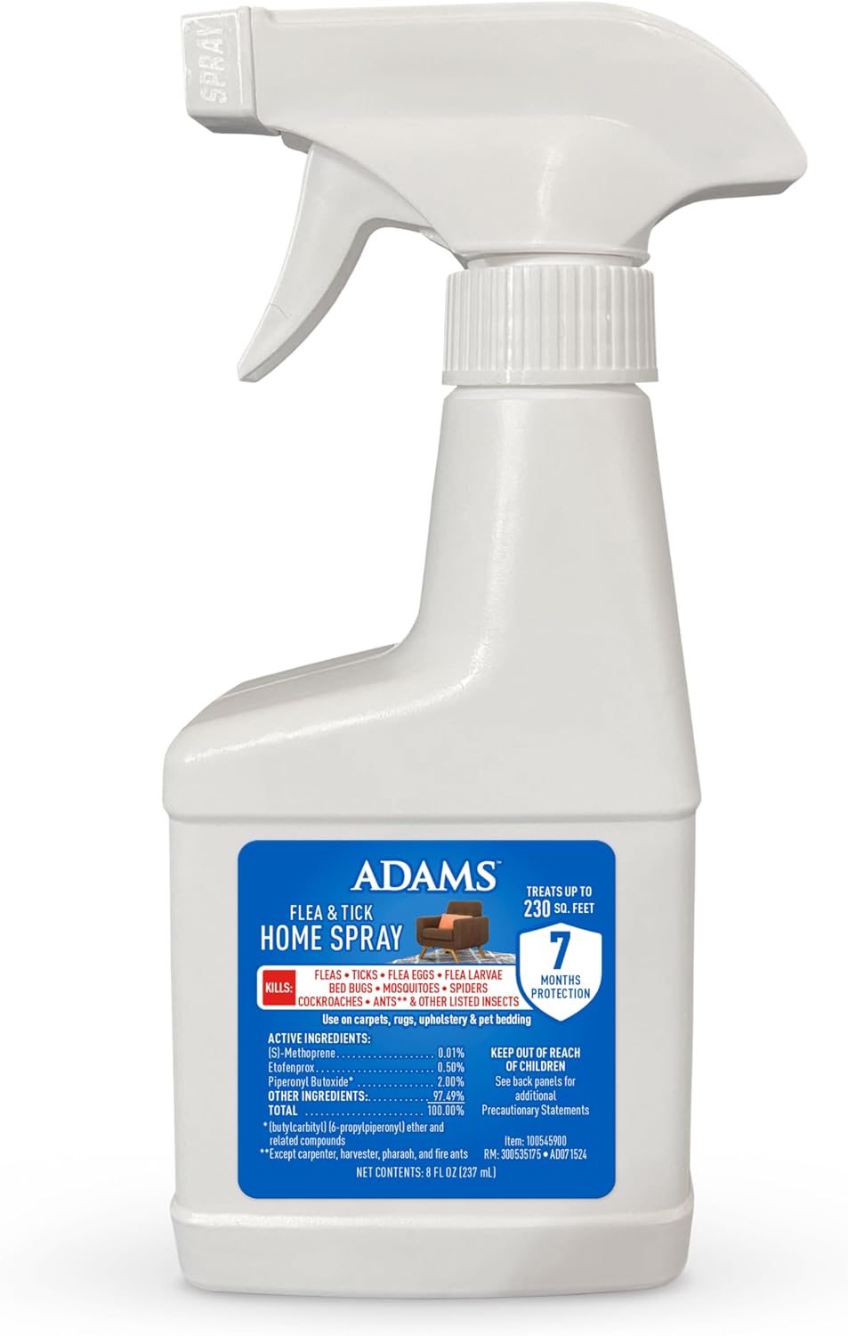 ADAMS Flea & Tick Home Spray for Indoor House Treatment, Tick and Flea Spray for Home, Carpet, Furniture & Pet Bedding, Controls Bed Bugs, Cockroaches, Spiders & Mosquitoes, 8 oz