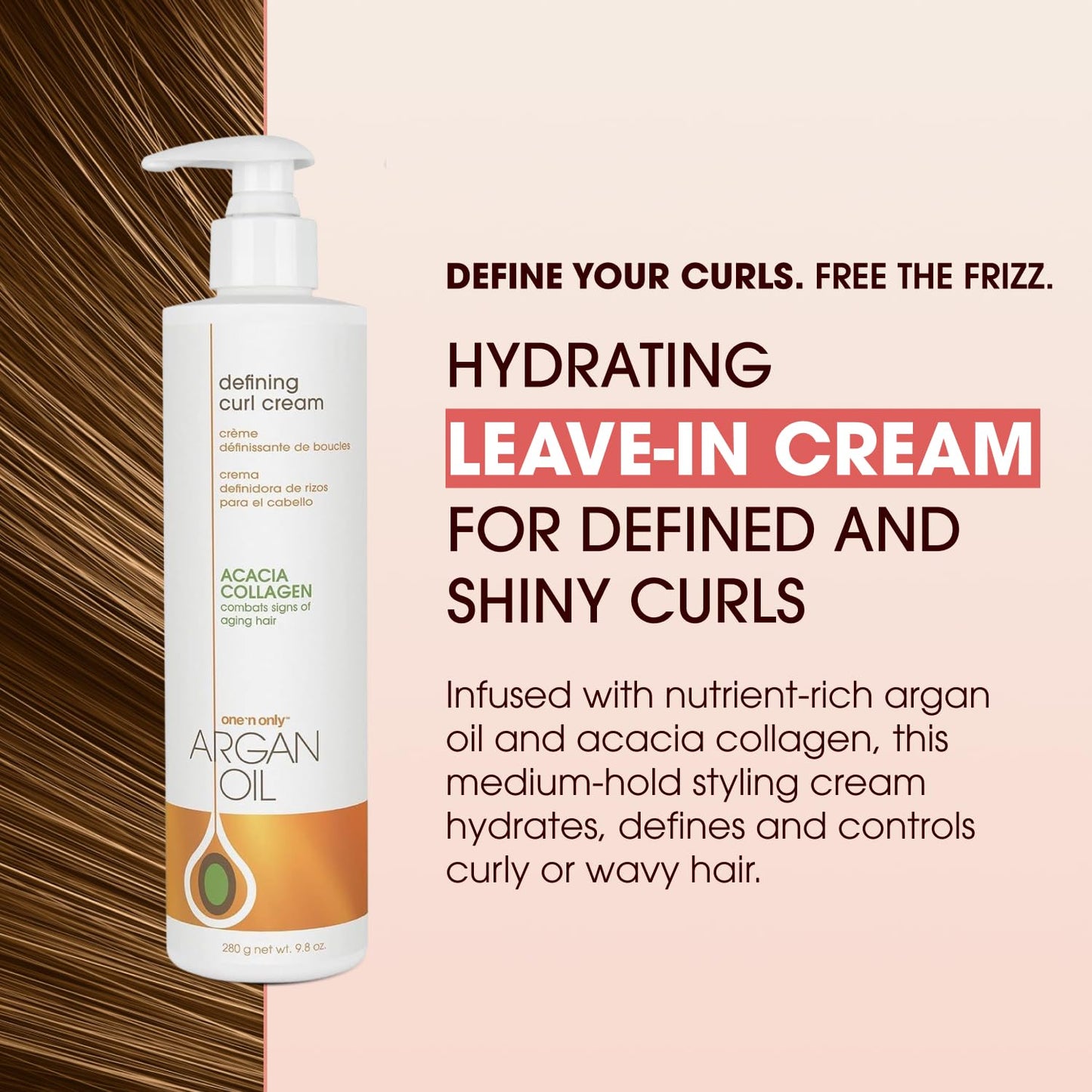 One 'n Only Defining Curl Cream with Argan Oil, Leave-in Conditioning Cream, Defines and Leaves Strong Curly Hair, Enhances Shine and Hydrates Without Sticky Residue, 9.8 Ounces