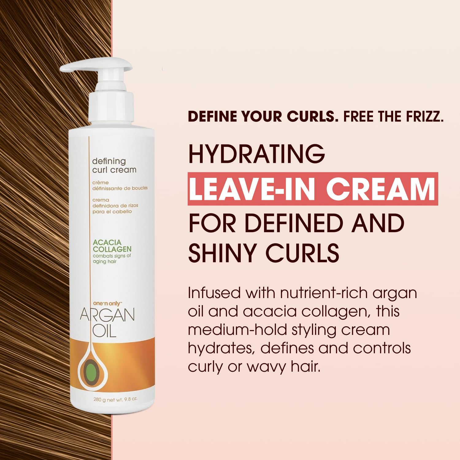 One 'n Only Defining Curl Cream with Argan Oil, Leave-in Conditioning Cream, Defines and Leaves Strong Curly Hair, Enhances Shine and Hydrates Without Sticky Residue, 9.8 Ounces
