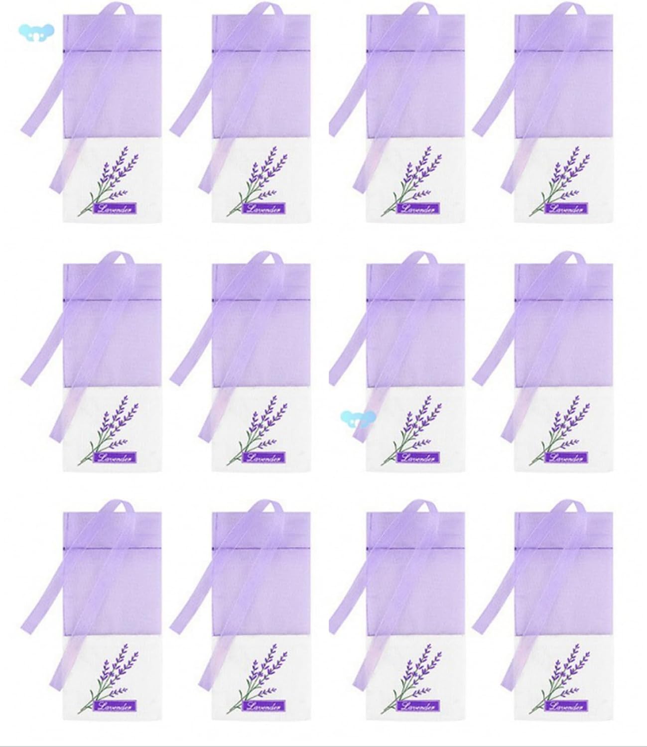 Lavender Sachet Bags Empty - 12 Pack Refillable Organza Drawstring Pouches for Herbs, Spices, DIY Crafts | Floral Design, Purple (Linen Blend)