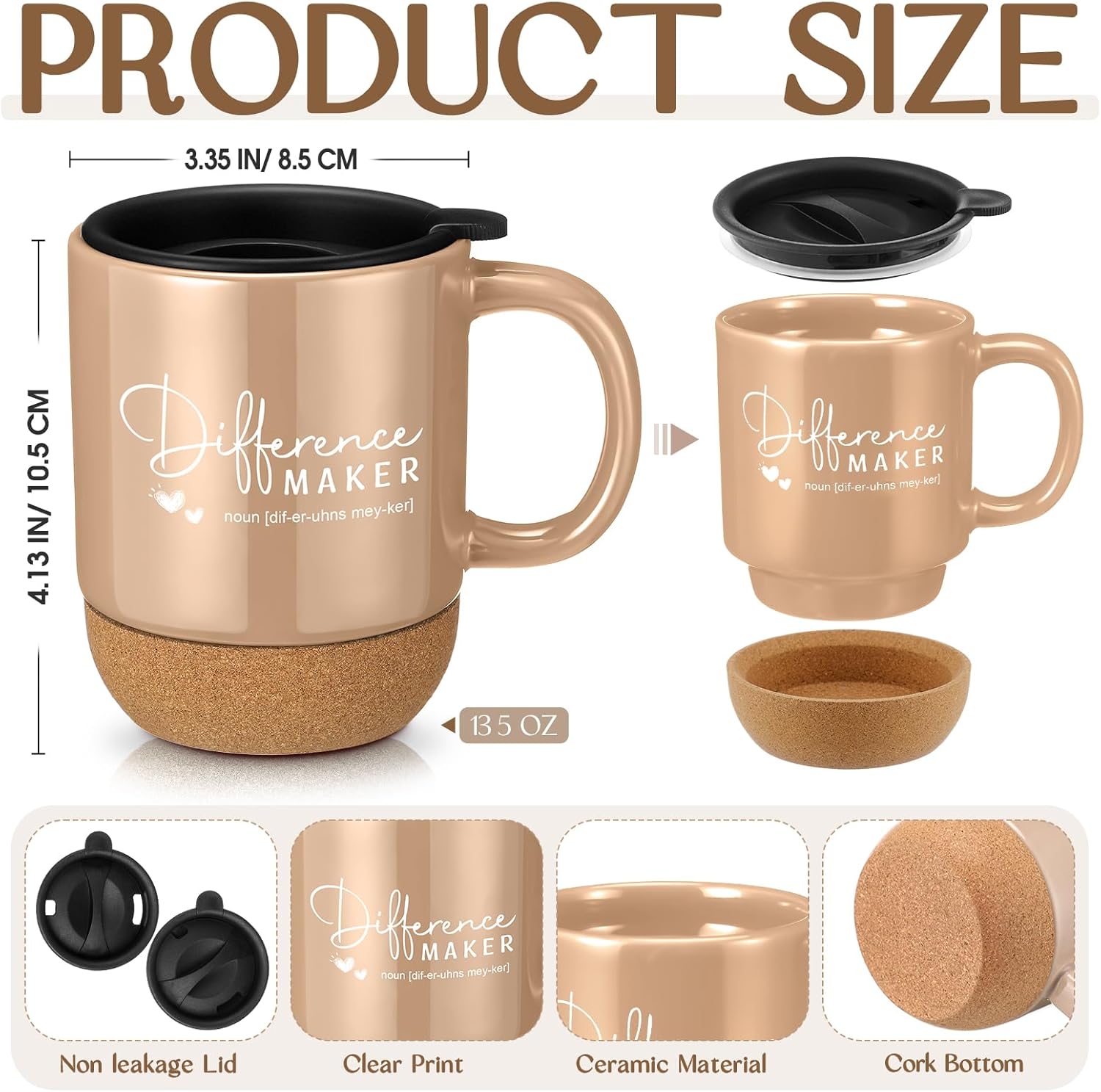 Vesici 4 Pcs Difference Maker Gift Set for Employee Mug Notebook Candle Pen | Thank You Gift for Women Men Teacher Nurse Coworker Secretary Boss(Brown,Word)