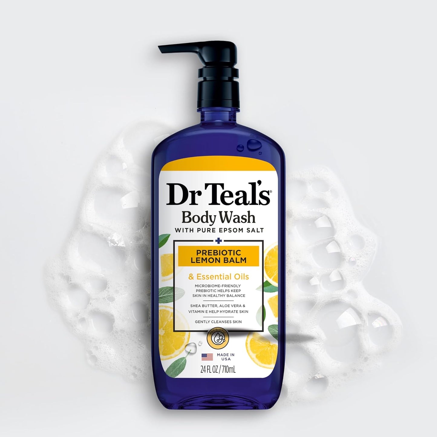 Dr Teal's Body Wash with Pure Epsom Salt, with Prebiotic Lemon Balm & Sage, 24 fl oz (Pack of 4)