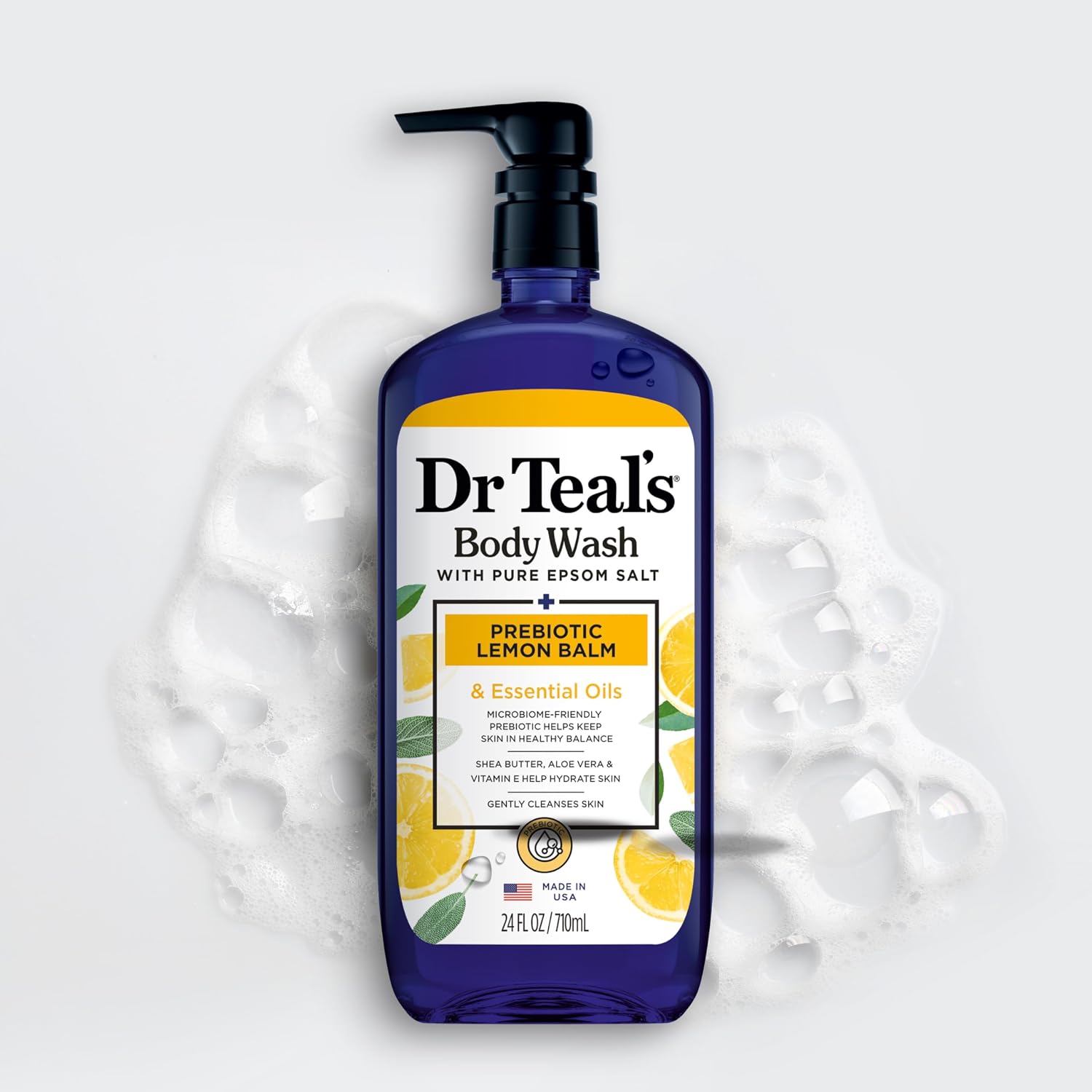 Dr Teal's Body Wash with Pure Epsom Salt, with Prebiotic Lemon Balm & Sage, 24 fl oz (Pack of 4)