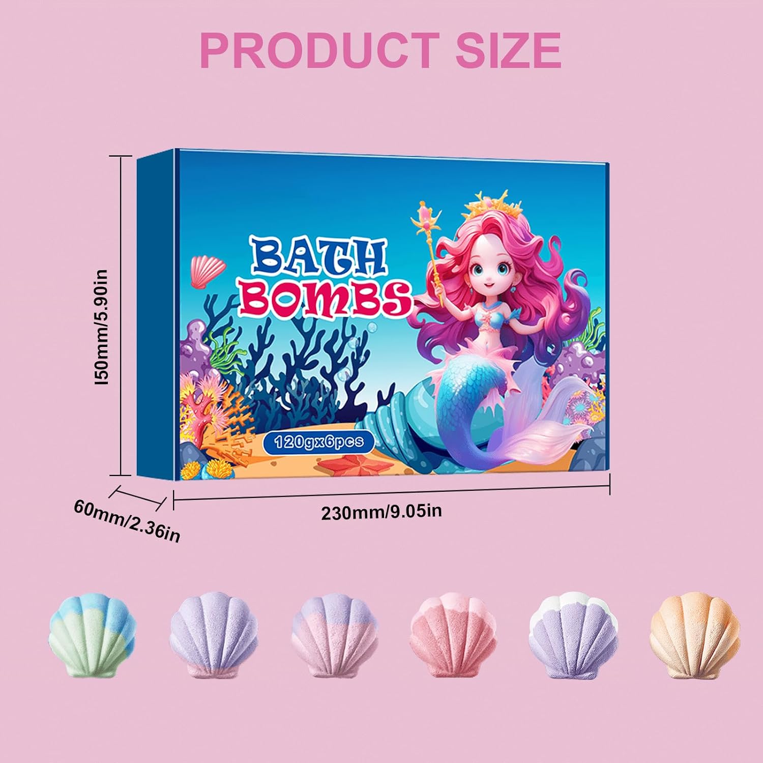 6-Pack Dual-Tone Seashell Bath Bombs for Women - Relaxing Scents Gift Set (Lavender, Rose, Orange Blossom) for Skin-Softening Aromatherapy Bath