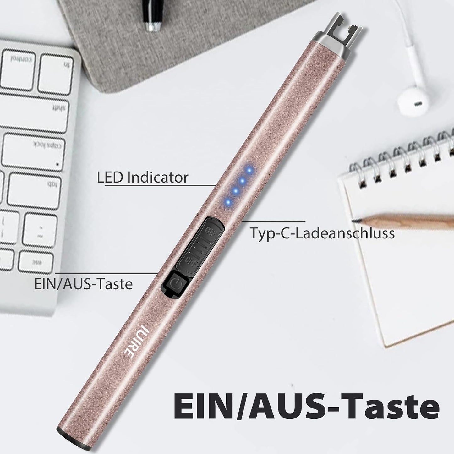 Electric Candle Lighter with Flashlight USB C Rechargeable Arc Lighters for Candles Windproof Plasma for Camping BBQ Stove Home Emergency with Safety Switch LED Battery Display
