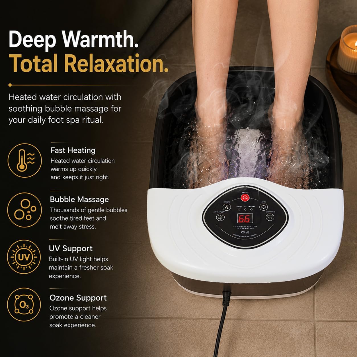 Foot Spa Bath Massager with Heat, UV Ozone & Oxygen Bubbles, Shiatsu Rollers Epsom Salt Temperature Control, Relieves Stress and Feet Pain - Home Pedicure Soaking Tub Gift for Women/Men