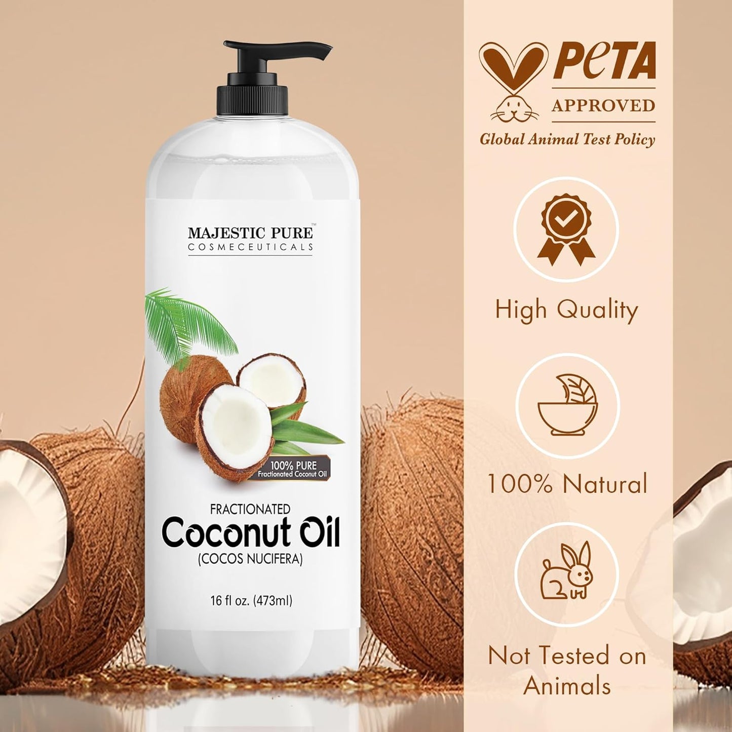 Majestic Pure Fractionated Coconut Oil – Lightweight Liquid Carrier Oil for Essential Oils, Massage, Skin, Hair & DIY Personal Care Applications -16 Fl Oz