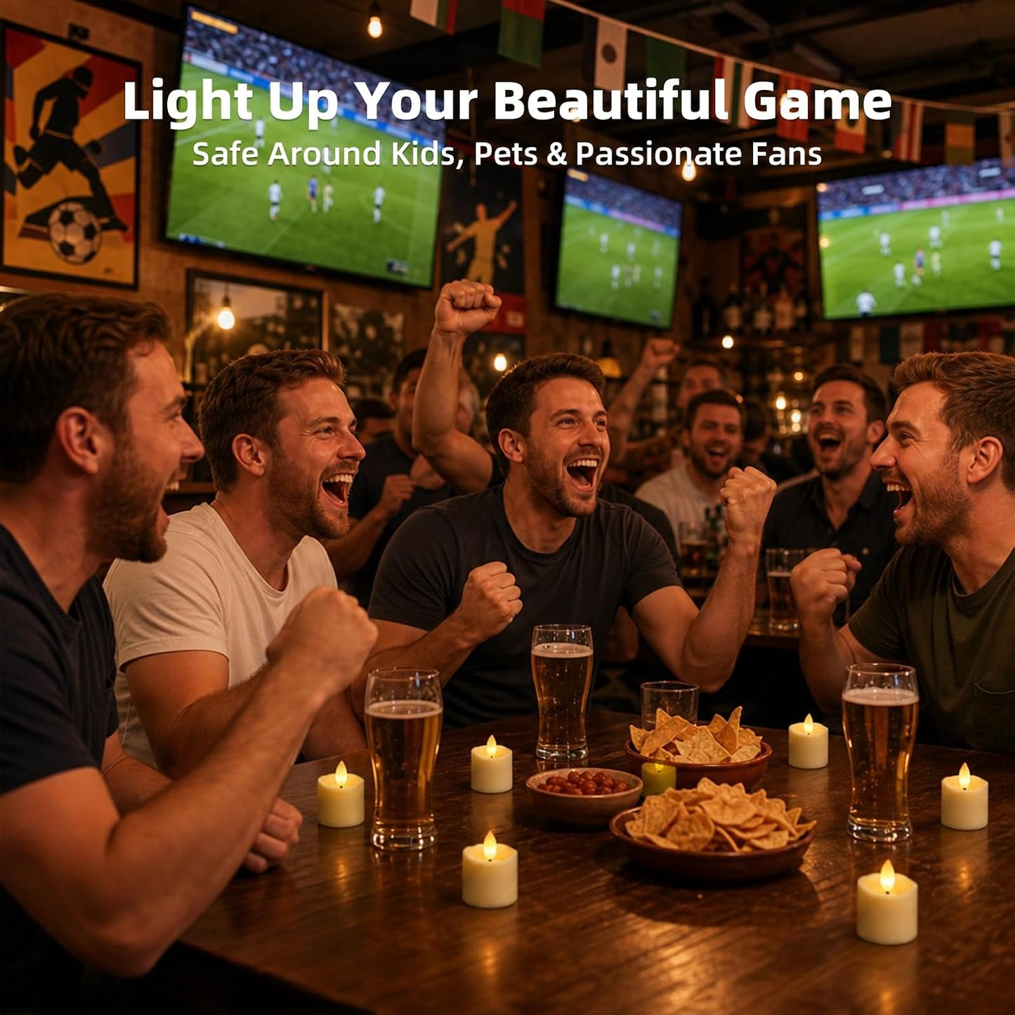 Rechargeable LED Flameless Candles, 9PCS Battery Operated Tealights with 2/4/6/8H Timer for Soccer Party, Christmas, Wedding, Home Decor (USB-C Charging Cable Included)