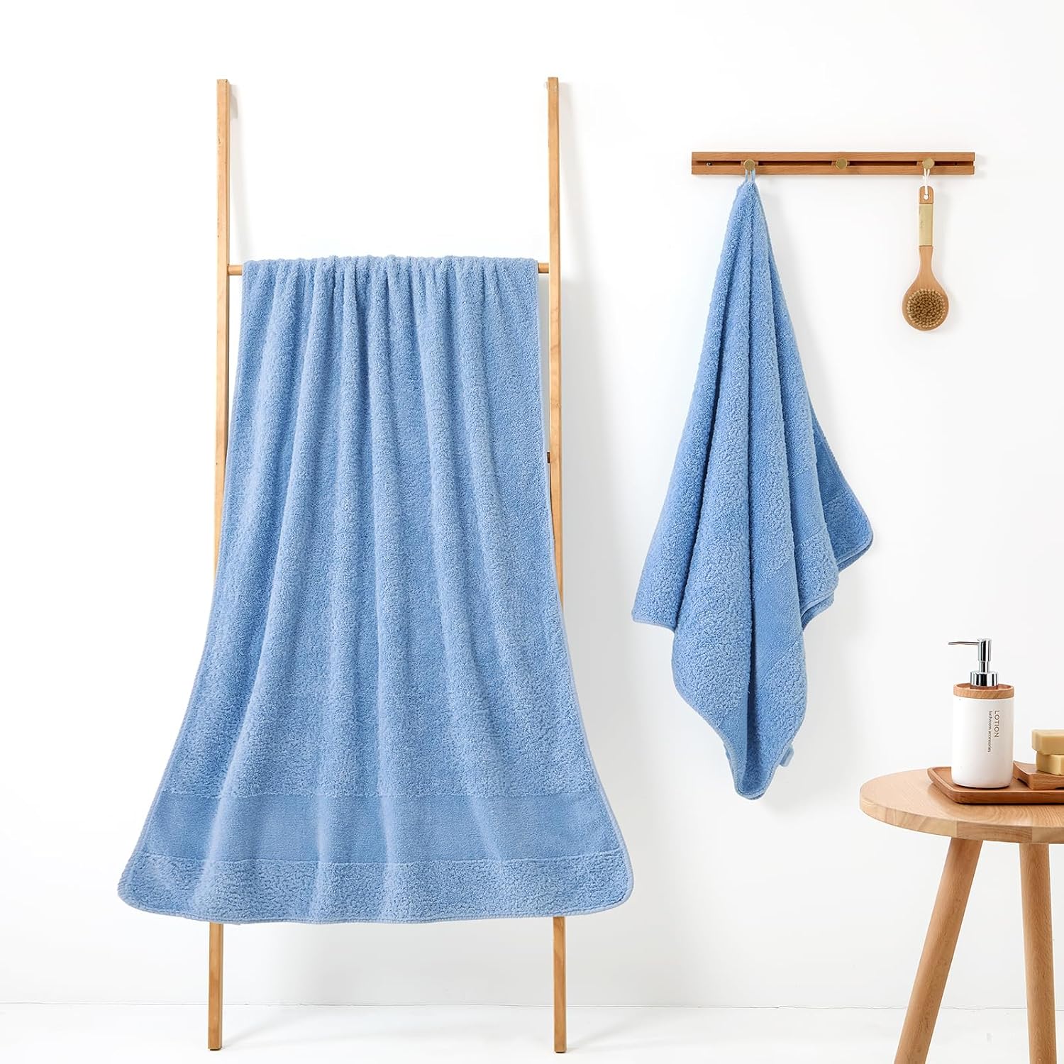 REDKISS 2 Pack Luxury 30x58 Inch Large Cotton Bath Towels Set,Ocean Blue | 100% cotton luxury fabric, ultra soft, highly absorbent & quick dry ocean blue towels for bathroom, gym, hotel and spa