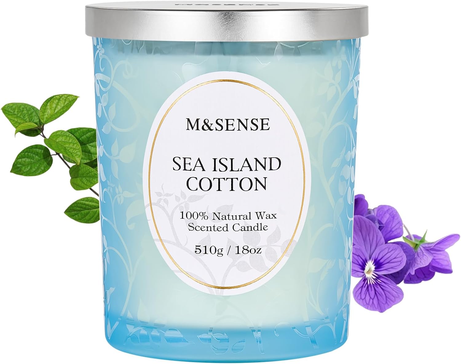 M&SENSE Sea & Cotton Scented Candle, 18oz | Cracking Wooden Wick, Soy Wax, 100 Hours Long Lasting, Non-Toxic Aromatherapy