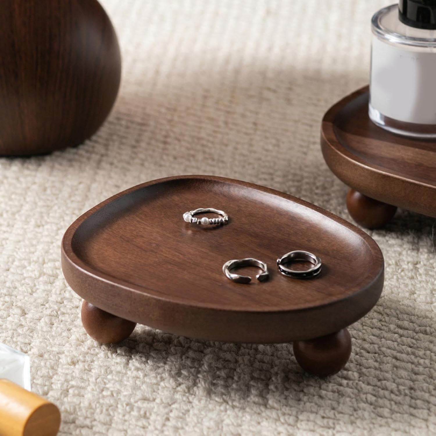 Wooden Tray,Pedestal Stand Plate Serving Rustic Perfume Holder Jewelry Display Tray for Entryway Candle Sink Wedding, Style B