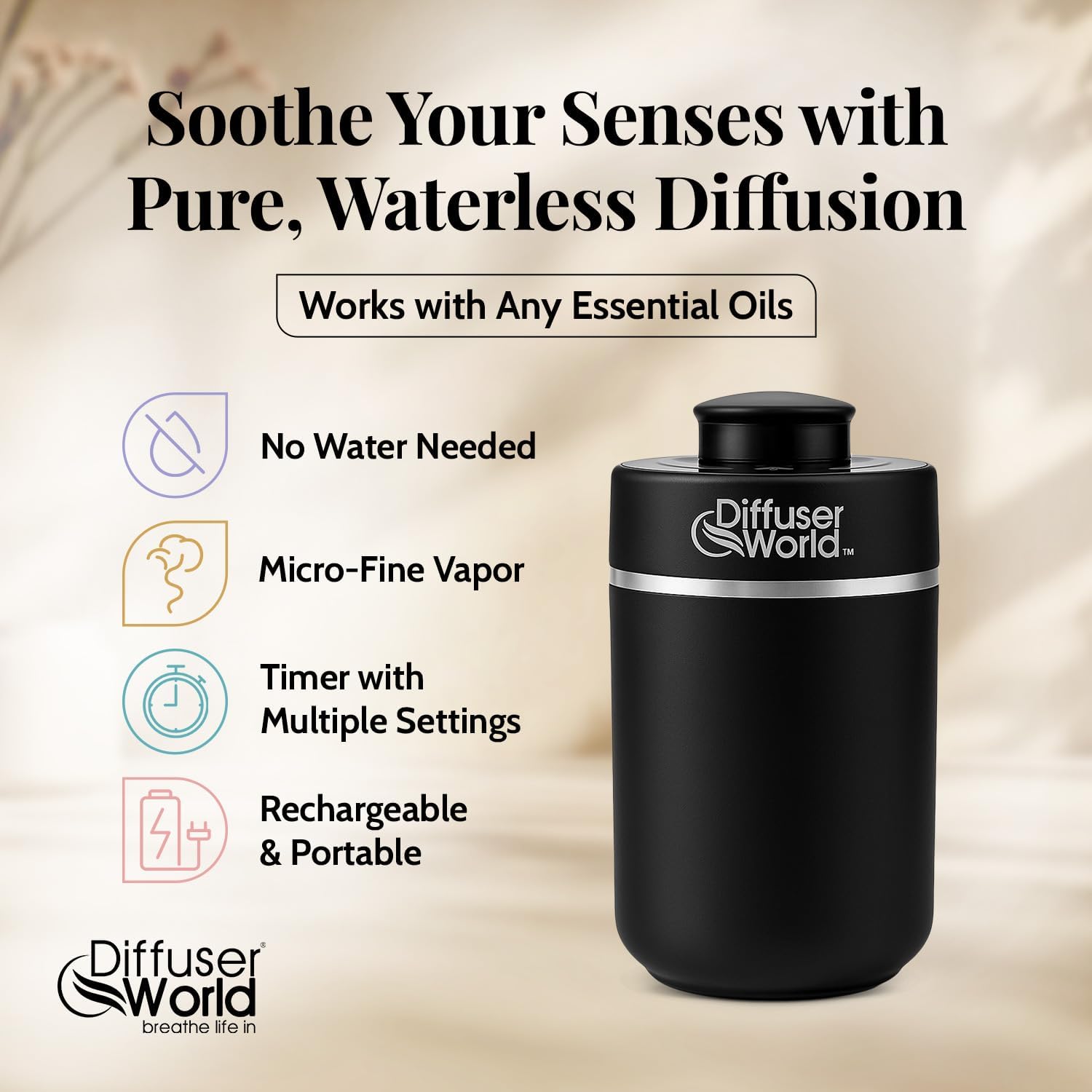 600 Sq Ft Waterless Diffuser for Essential Oils, Aroma Express Black Portable Aroma Atomizer for Room Fragrance, Home Scent Machine, Air Aromatherapy Oil Diffusers with Timer