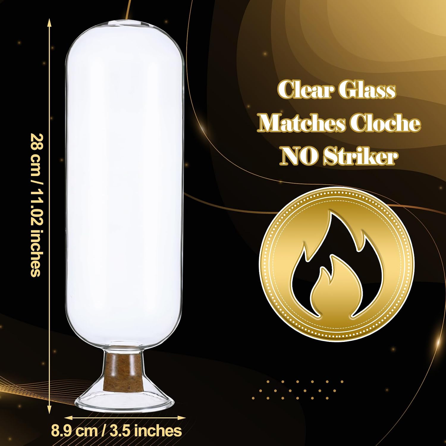 Extra Tall 11 Decorative Glass Matches Cloche Decorative Match Holder Jar for Candle Matches Trendy Fireplace Display Decor, Sticks Not Included